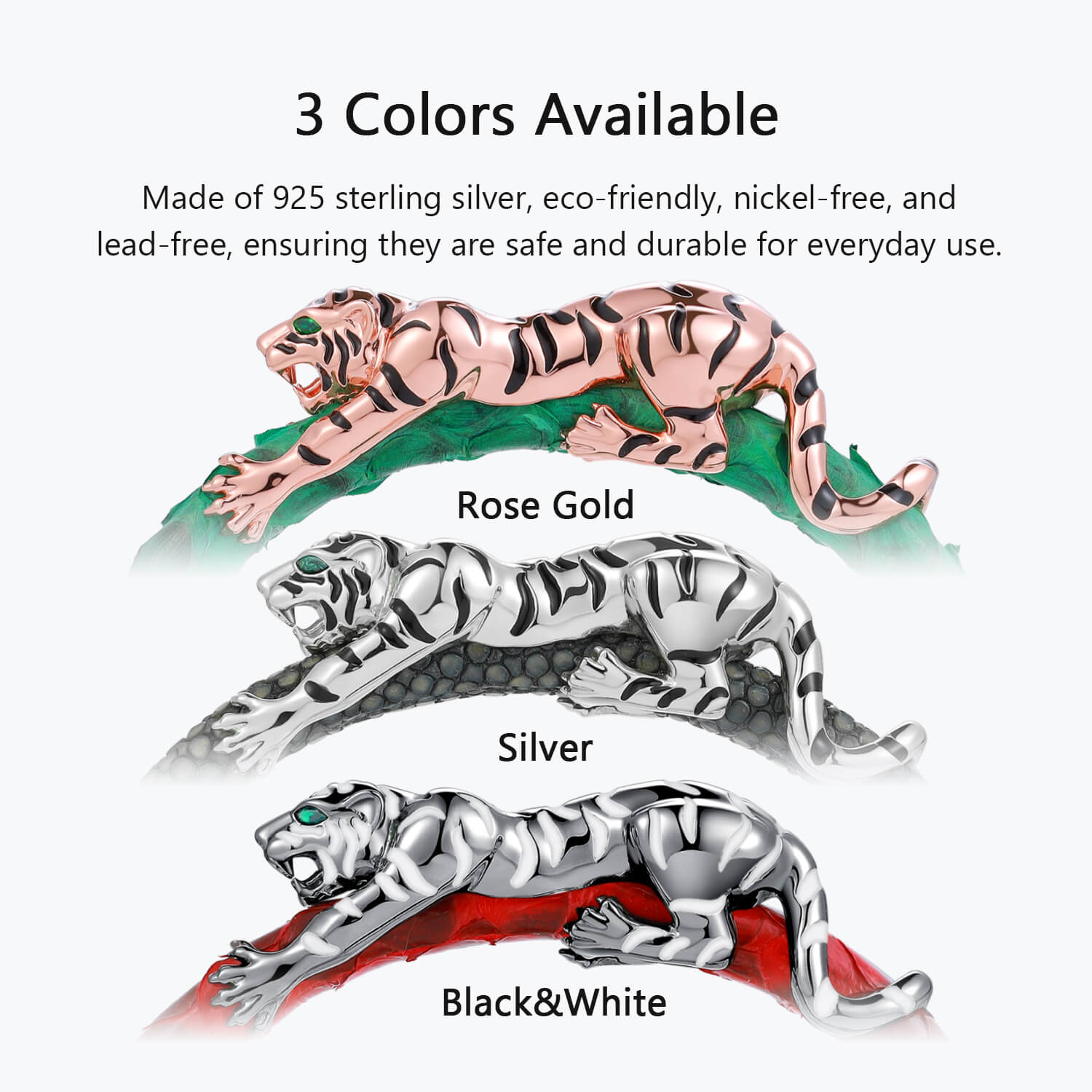 Dissoo®  Genuine Leather With Sterling Silver Tiger Bracelet