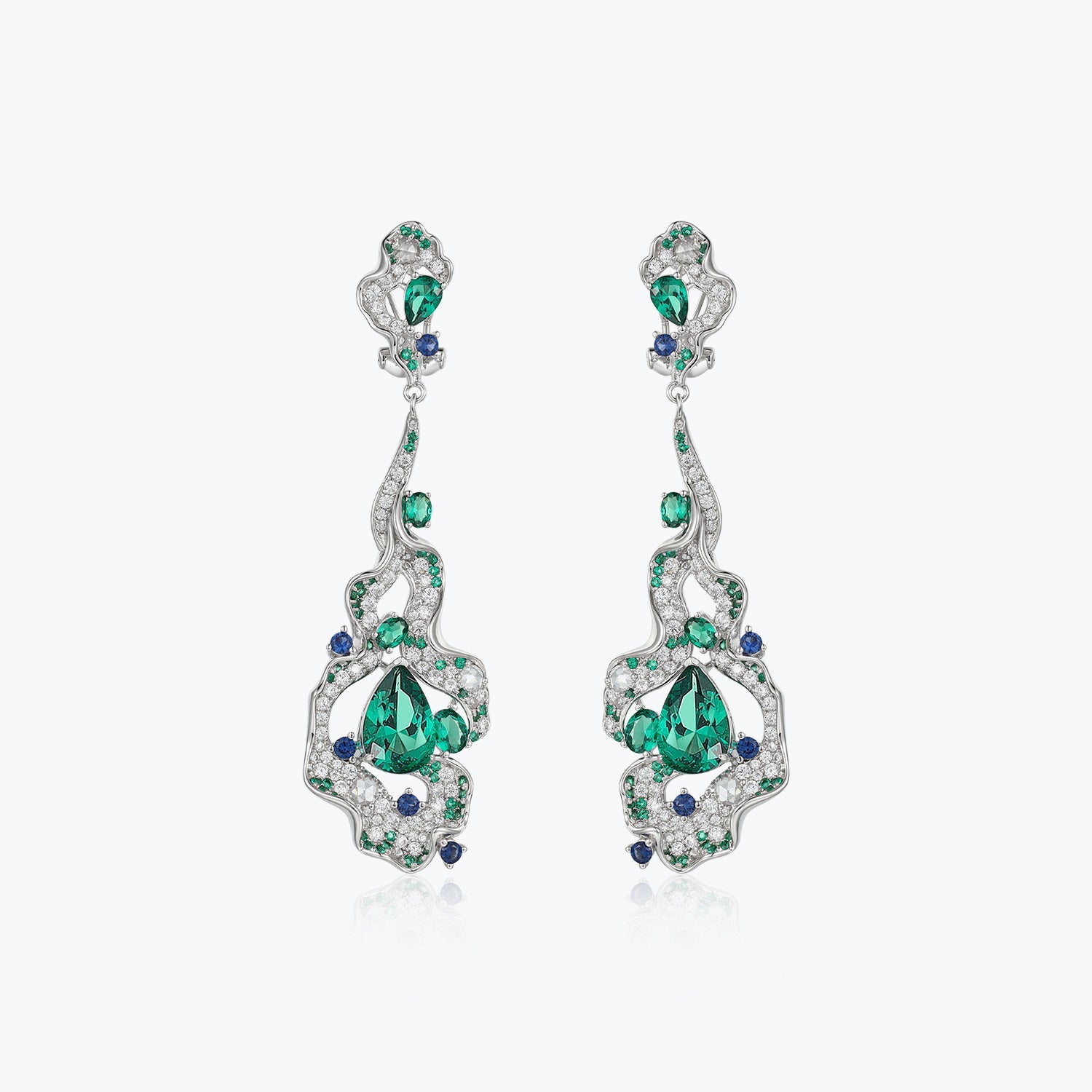 Waterfall Blue & Green Filigree Dangle Earrings - dissoojewelry