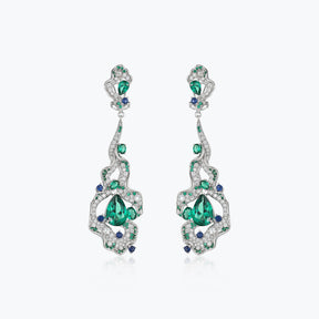 Waterfall Blue & Green Filigree Dangle Earrings - dissoojewelry