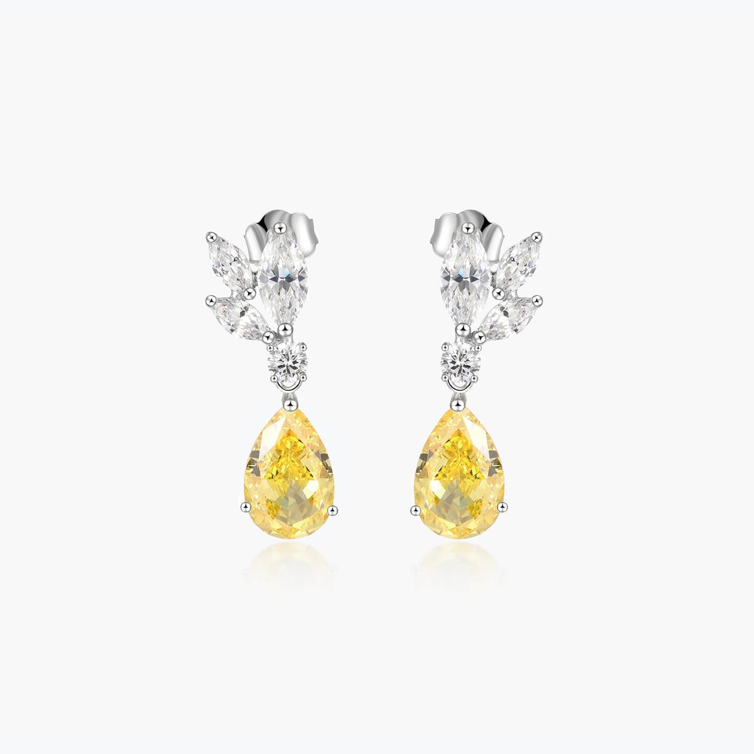 Yellow Pear-Shape and White Cluster Floral Bouquet Earrings - dissoojewelry