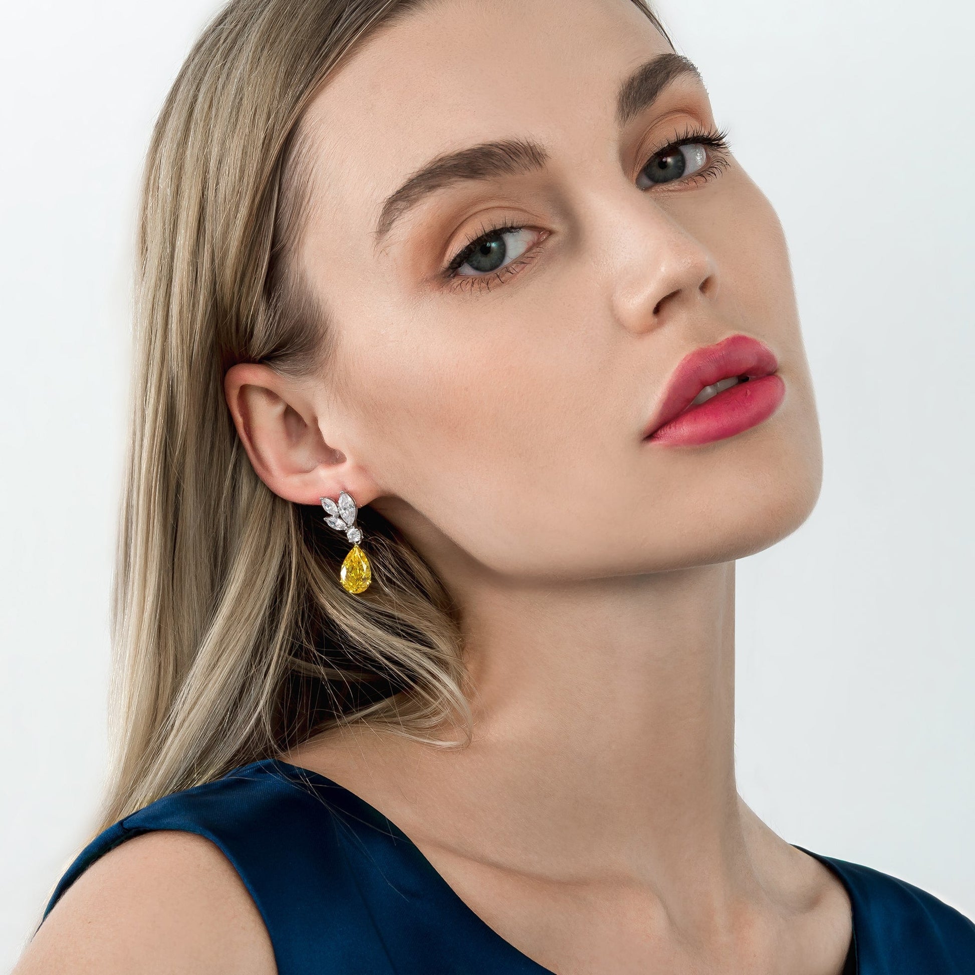 Yellow Pear-Shape and White Cluster Floral Bouquet Earrings - dissoojewelry