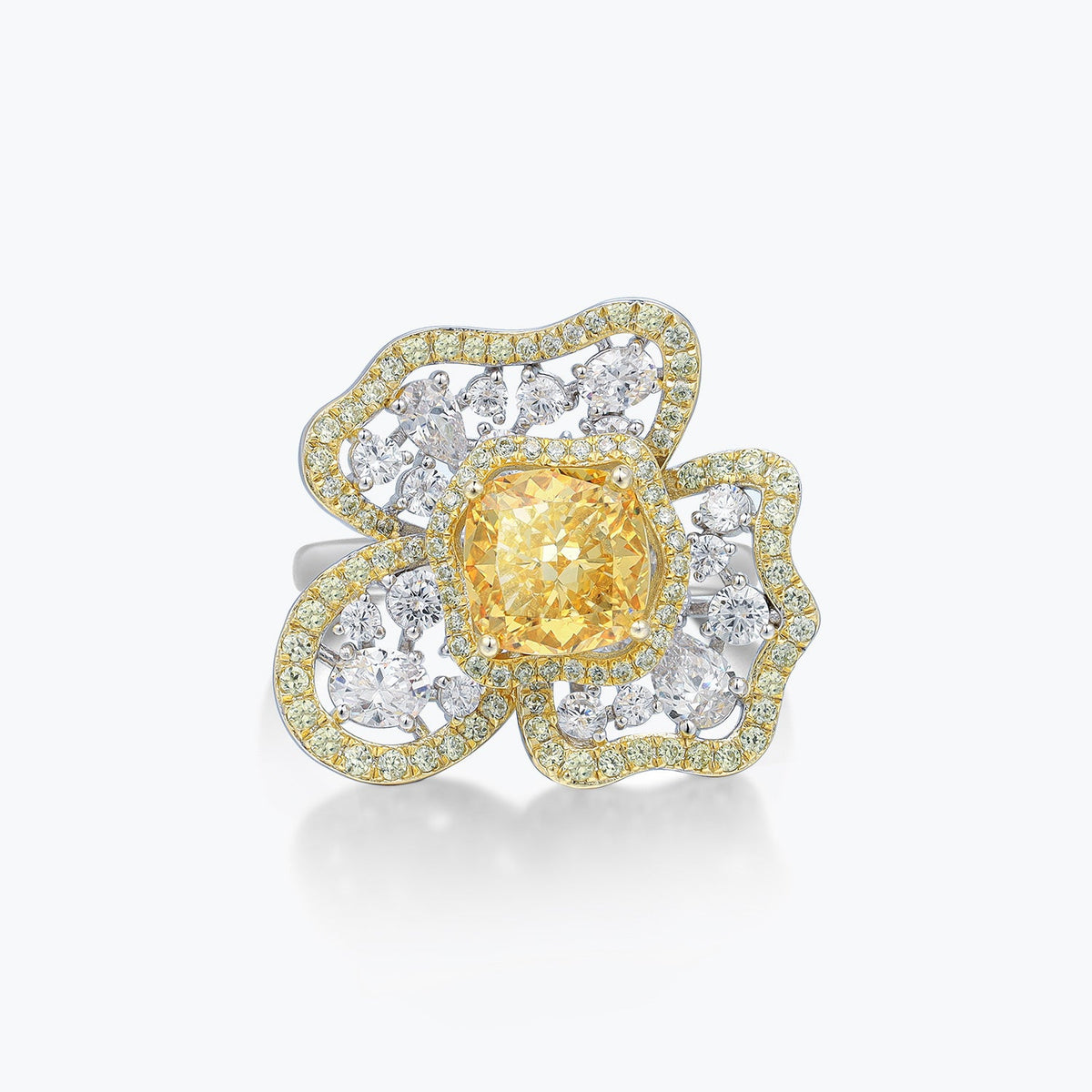 Yellow & White Floral Cluster Luxury Cocktail Ring - dissoojewelry