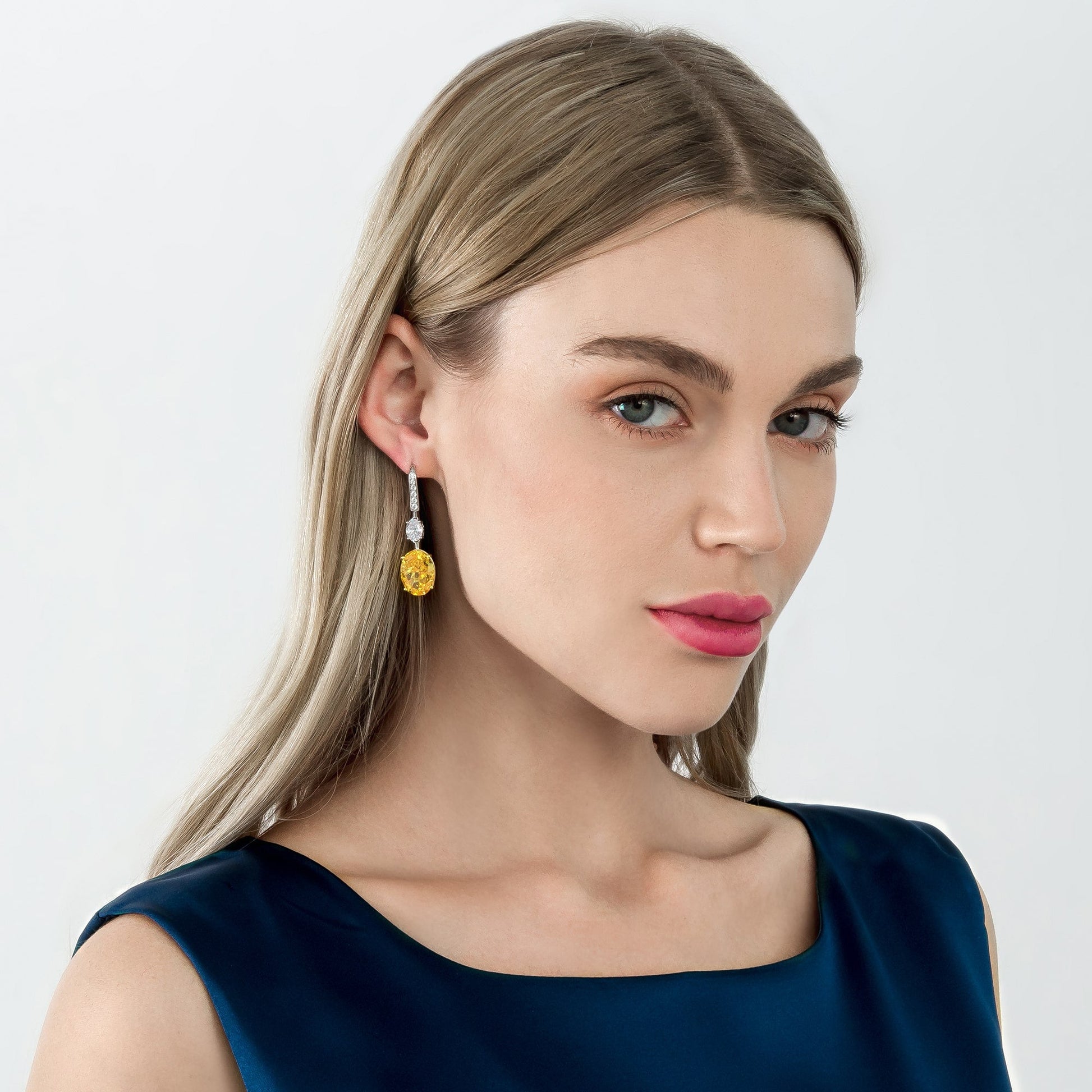 Yellow &White Oval Drop Earrings - dissoojewelry